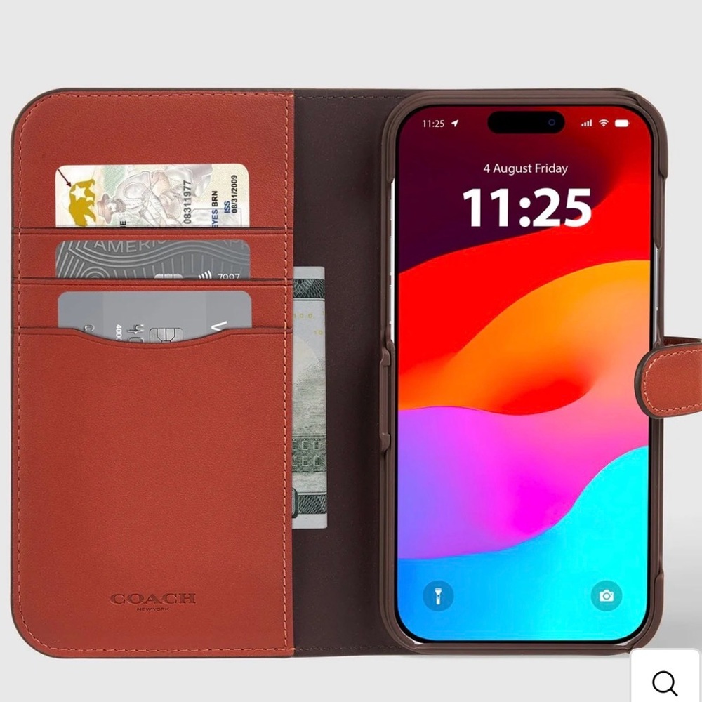 Coach 15/14/13 Brown Leather Folio Wallet Phone Case - Picture 3 of 7